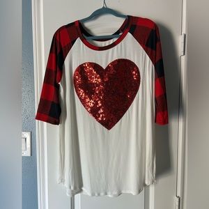 3/4 sleeved sequined heart shirt.
